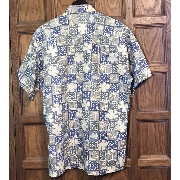Via Veneto Men's M Hawaiian Shirt Short Sleeve Button Up Blue & Tan Cotton Korea - Picture 7 of 9